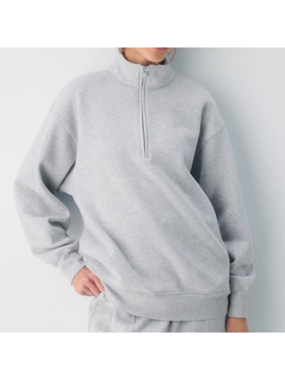 Aritzia Sweatfleece boyfriend fit cozy fleece gray quarter zip sweatshirt XS